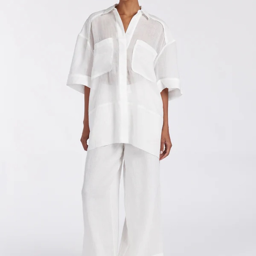 Dissh White Ramie Redort Shirt Size 4